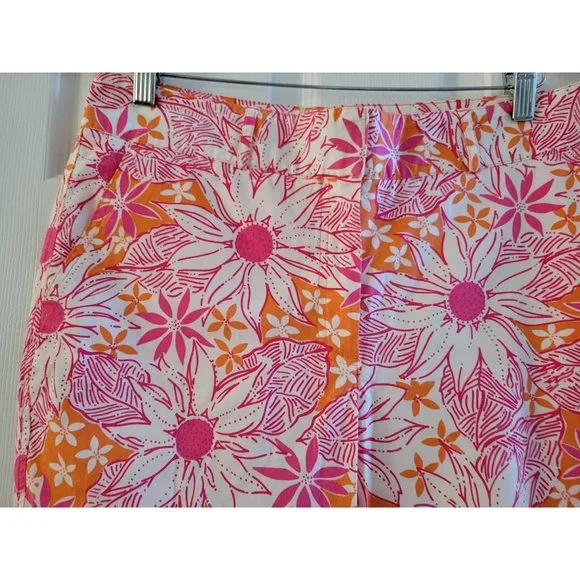 Lilly Pulitzer Orange Daisy print capri pants Preppy size 12 White Label vintage - Picture 5 of 8